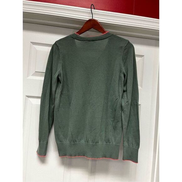 Vineyard Vines Moss Green & Salmon Ladies V-Neck Sweater sz M EUC - Picture 7 of 8